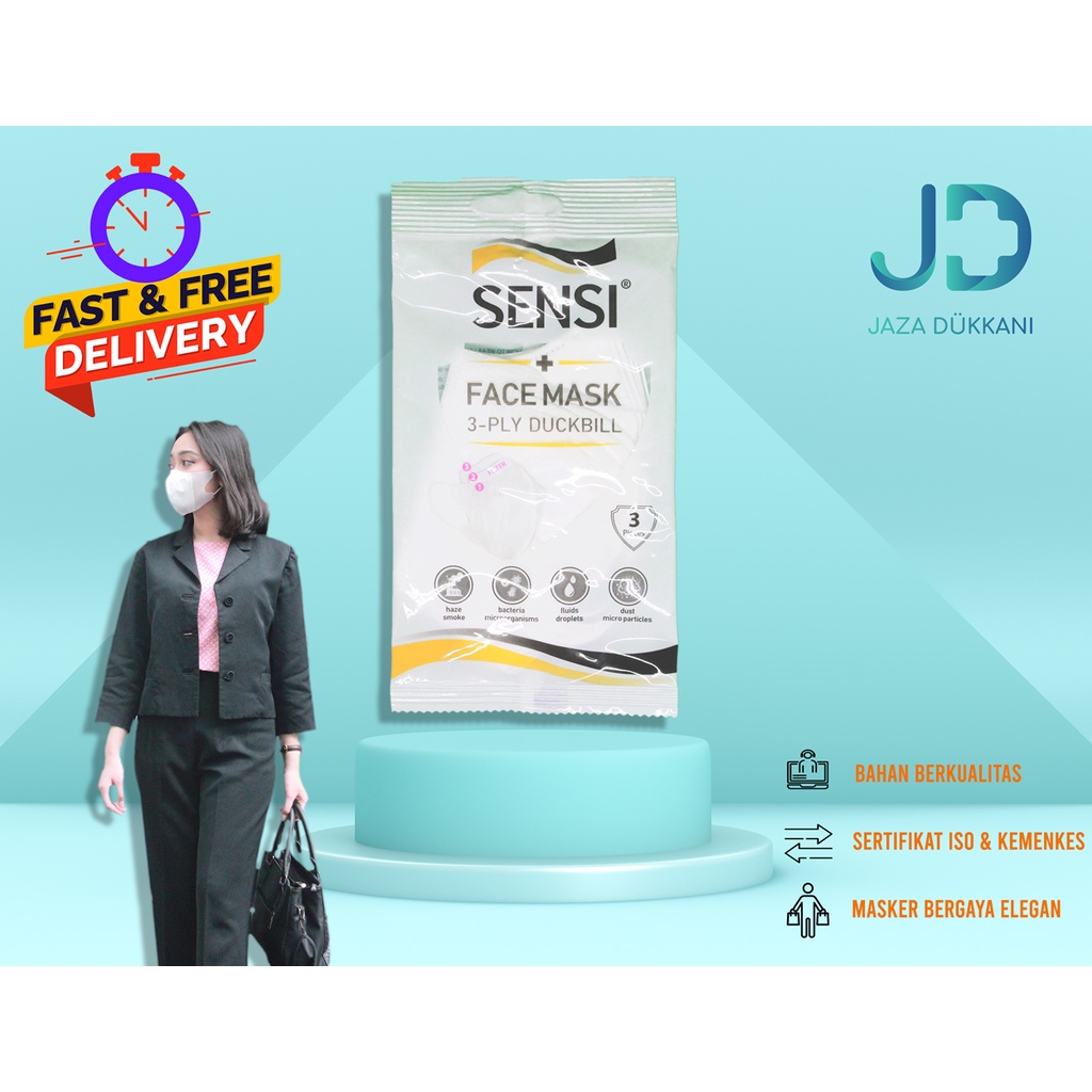 Masker Sensi Duckbill (3PCS/PACK) WITH EMBOSS SENSI (RESMI ORIGINAL 100% PT.ARISTA LATINDO)