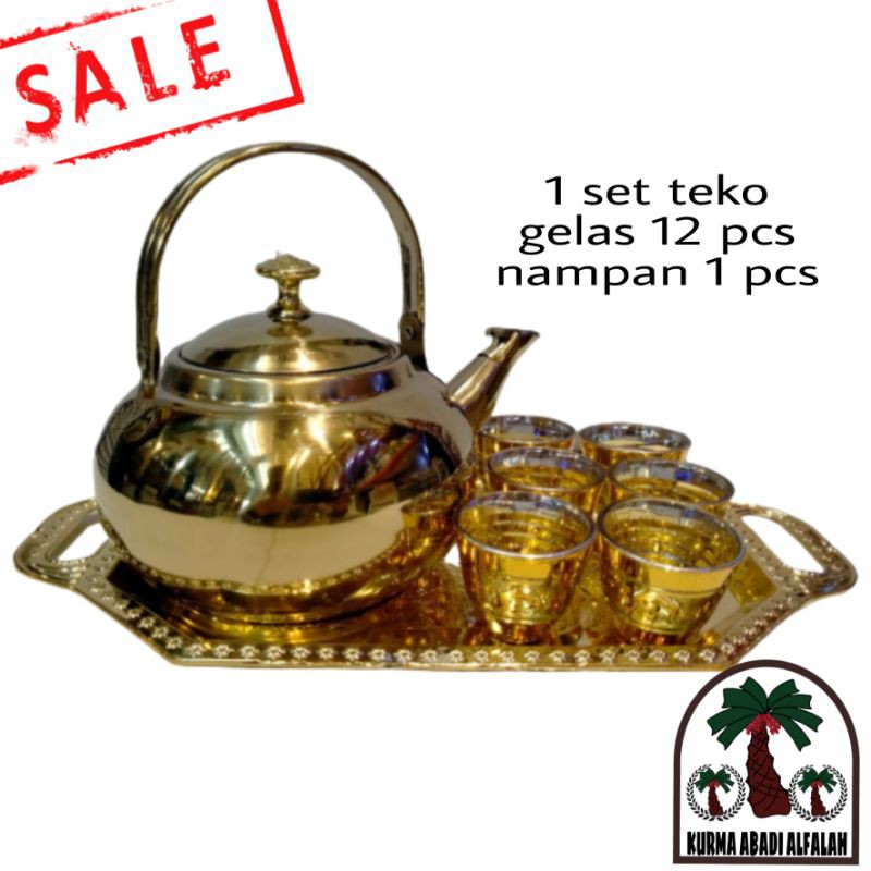 set teko murah / 1 set teko arab kuning mazaya / set teko kuning stenlis