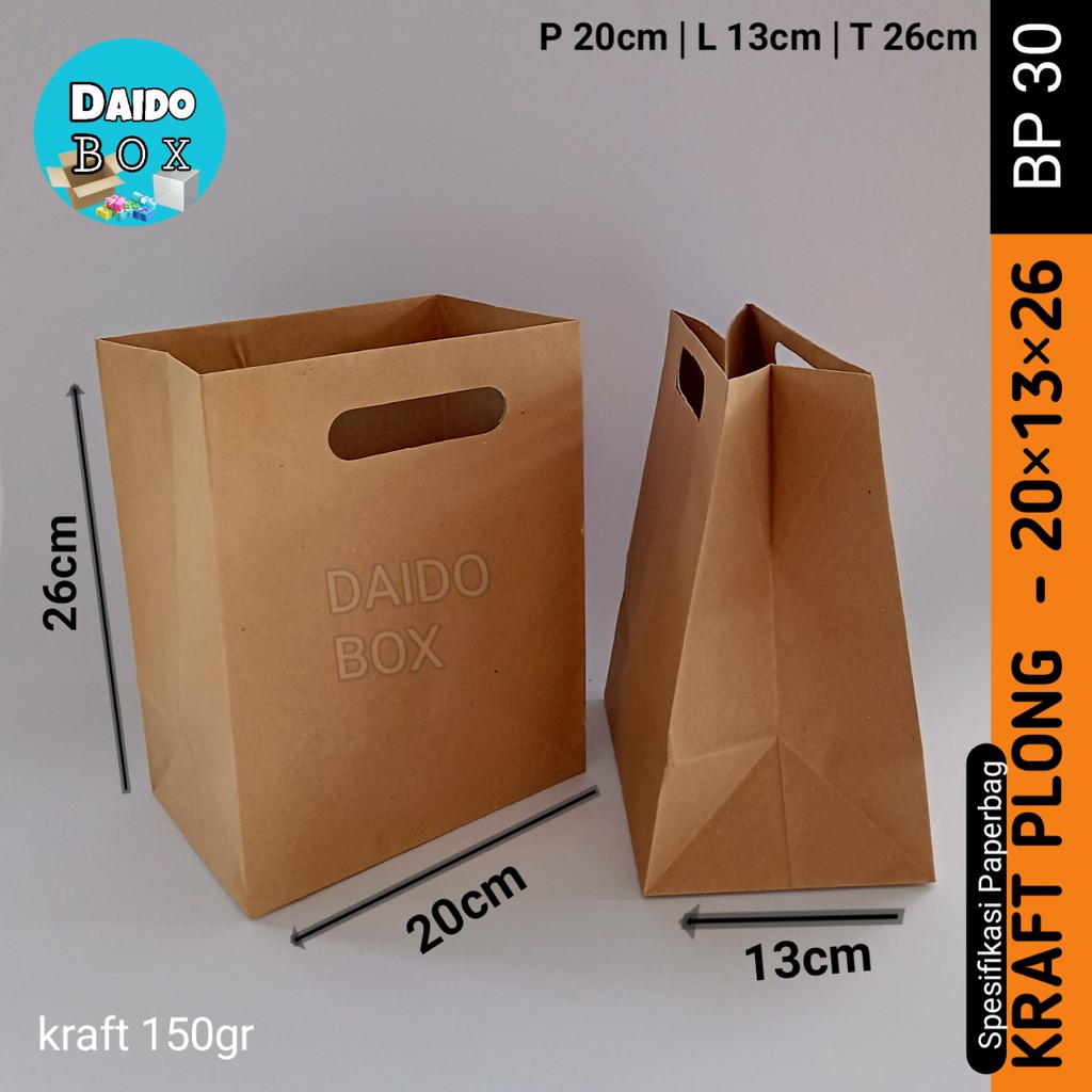 

ISI 12 BIJI Paper Bag Kraft Plong 20x13x26 Bp30 | Tas Kertas | Paperbag Polos