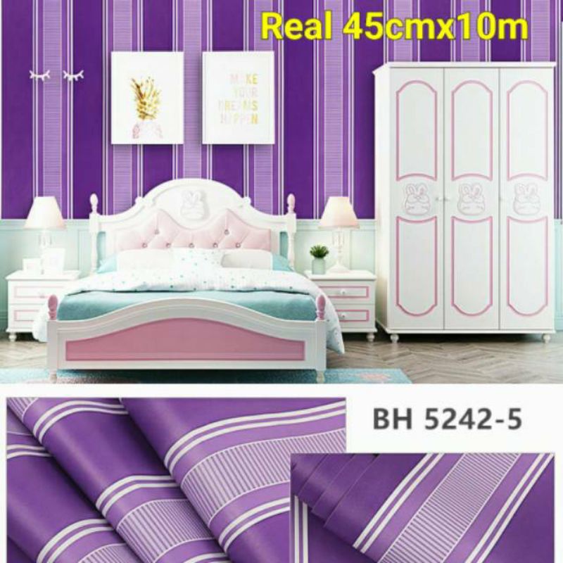wallpaper dinding salur warna ungu