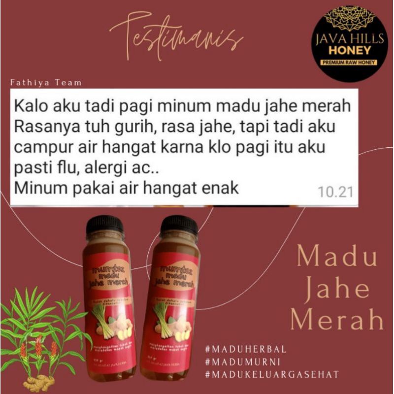 GRATIS SENDOK KAYU / MADU JAHE JAVAHILLS HONEY - Madu Murni Madu Jahe Merah Madu Herbal Madu Javahills