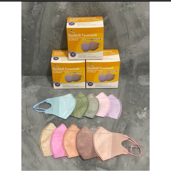masker duckbill careion vintage 3D warna soft new 50pcs