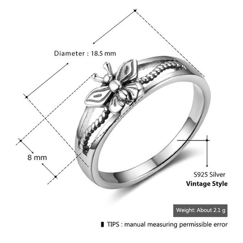 Cincin Bentuk Kupu-Kupu Bahan Perak925 Untuk Wanita