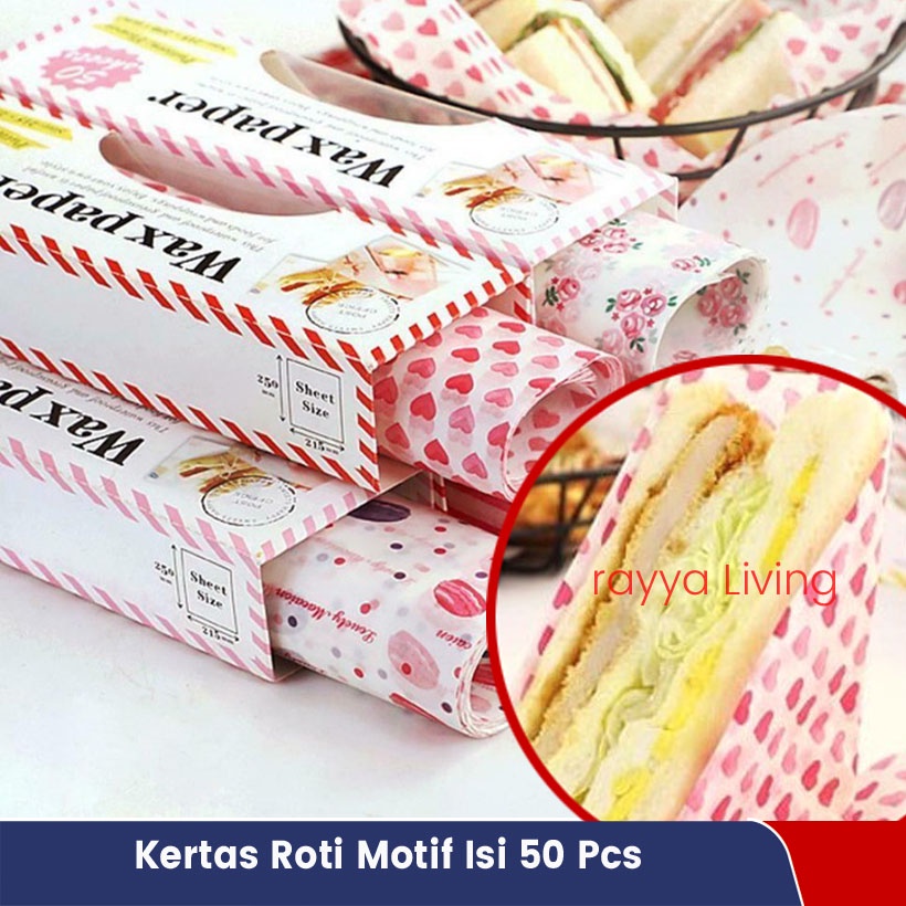 

Kertas Wrap Kertas Roti Motif Wrapping Paper Roti Burger Sandwich Bento Anti Minyak 50 Lembar