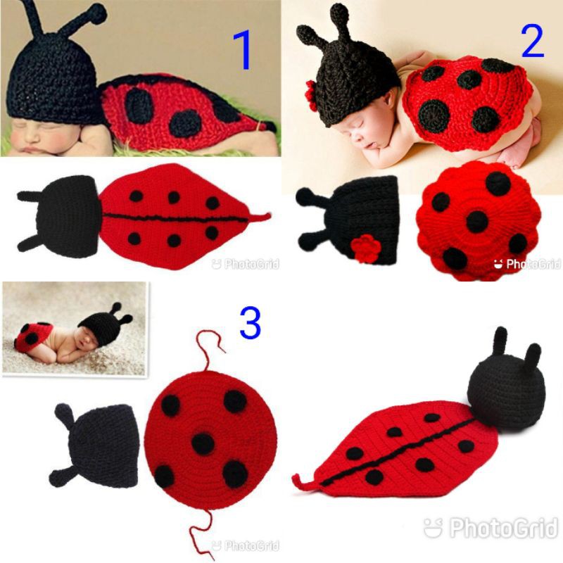 kostum rajut foto bayi newborn #ladybug