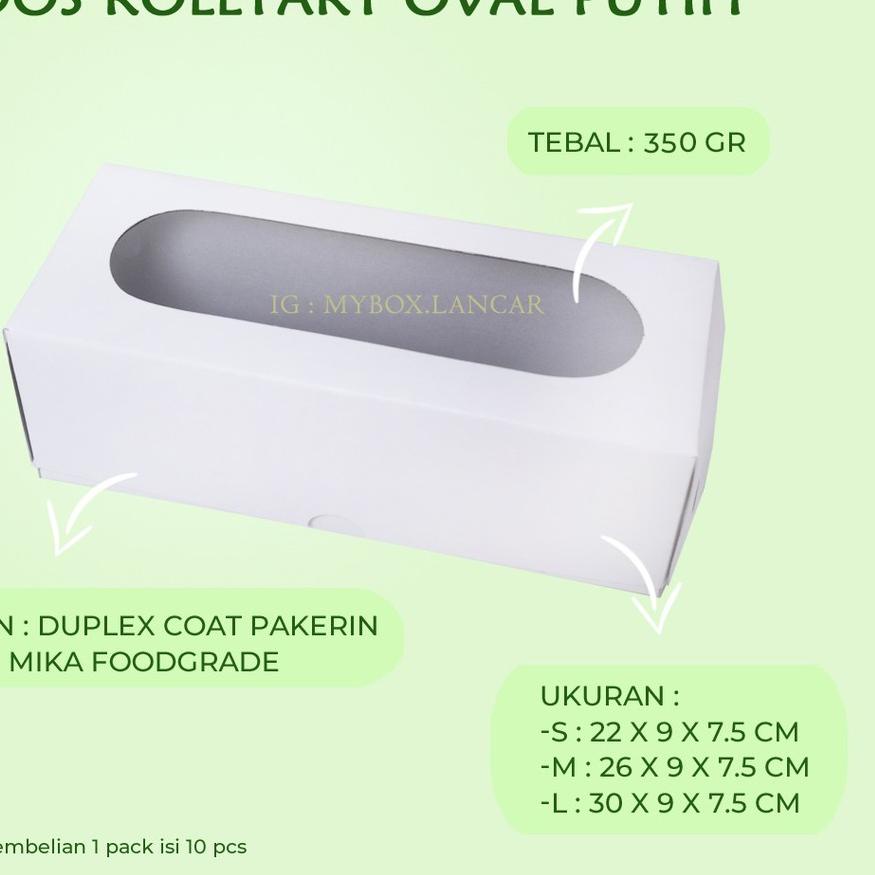 

♔ (10 LEMBAR) 26X9X7,5 CM DUS ROLLTART OVAL PUTIH MEDIUM, BOX ROLL CAKE - DUS KUE ROLL TART PUTIH ℗
