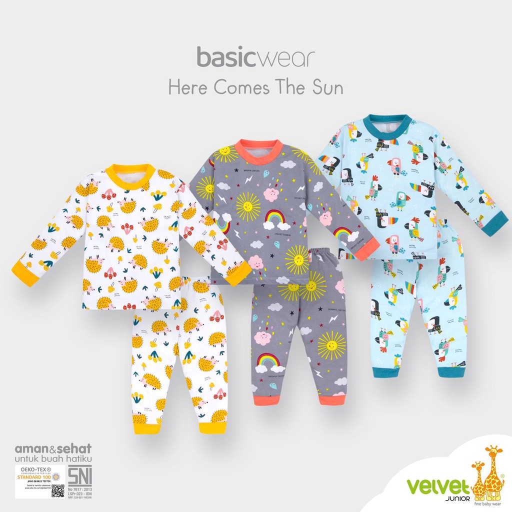 VELVET JUNIOR - Setelan Baju Kancing Pundak Lengan Panjang + Celana Panjang (3 stel)