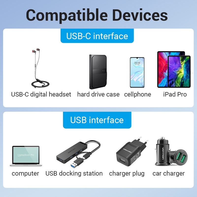 Vention USB 3.0 to Type C Adapter 5V 3A 5Gbps Male to Female Keychain Lanyard Nickel-plated USB Converter for Laptop