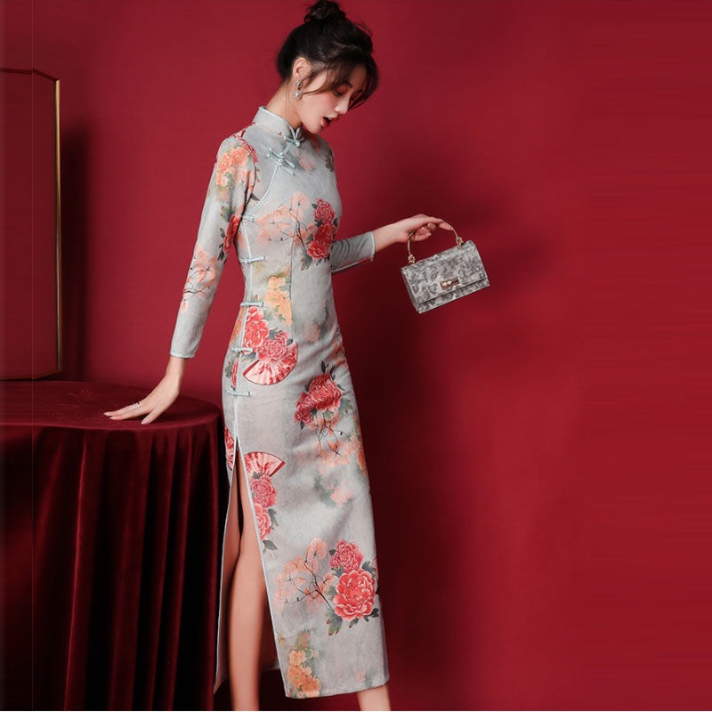 Improved new style cheongsam skirt 2022 spring new style long style Celebrity Slim improved cheongsa