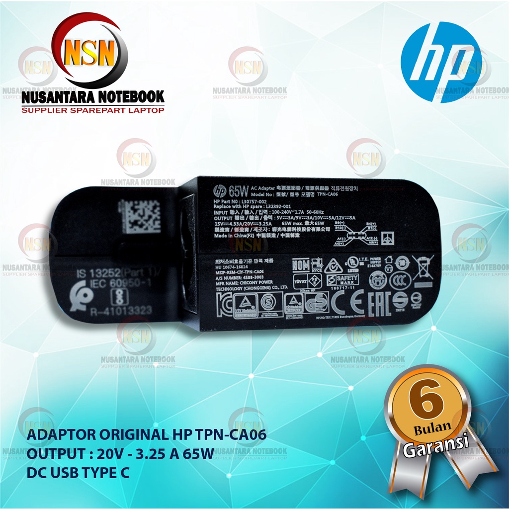 Adaptor Original HP 20V 3.25A 65W USB Type C