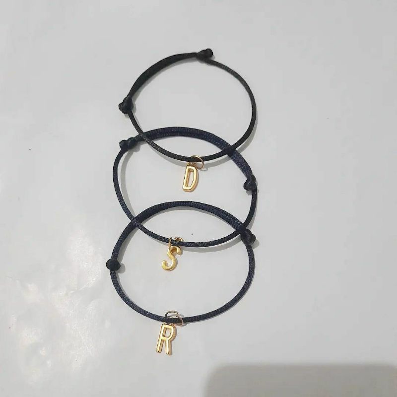 Gelang Tali Inisial/ Gelang Tali Hitam/Gelang Couple/Gelang Huruf