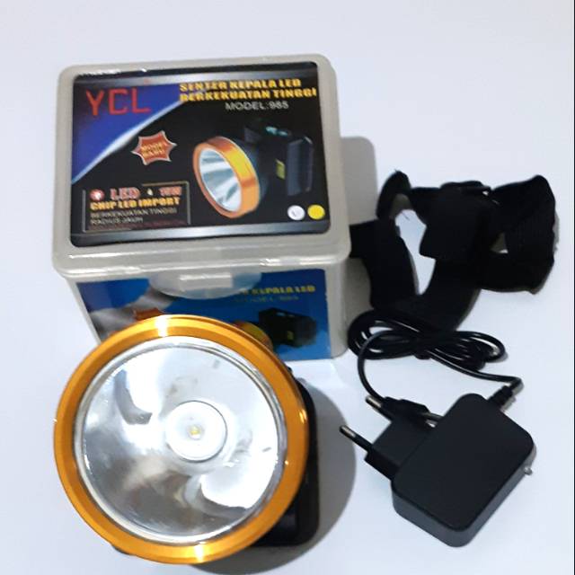 SENTER KEPALA LED 15WATT ASLI + CHARGER YCL 985 PUTIH HIGH QUALITY