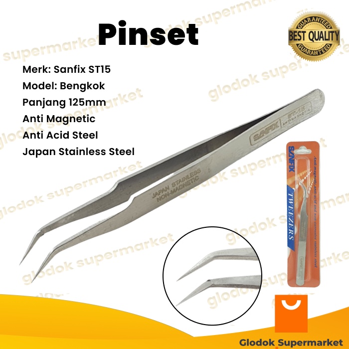 Pinset Sanfix 125mm Pencapit Bengkok 125 mm Tweezer ST15