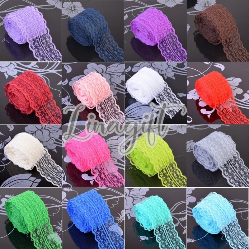 ( Meter ) LACE RIBBON 3CM 4.5CM - PITA RENDA AIR 30MM 45MM FANCY BUNGA BOUQUET / FLOWER WRAPPING HIASAN KADO HAMPERS PARCEL SOUVENIR