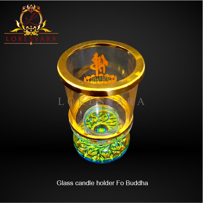 Tempat Lilin (Candle Holder) Gelas Fu/ Rezeki dan Fo/ Buddha