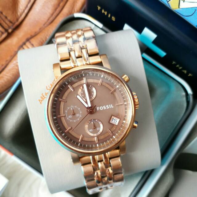 FOSSIL BOYFRIEND ES3494 MOCCA ROSE GOLD RARE ITEM