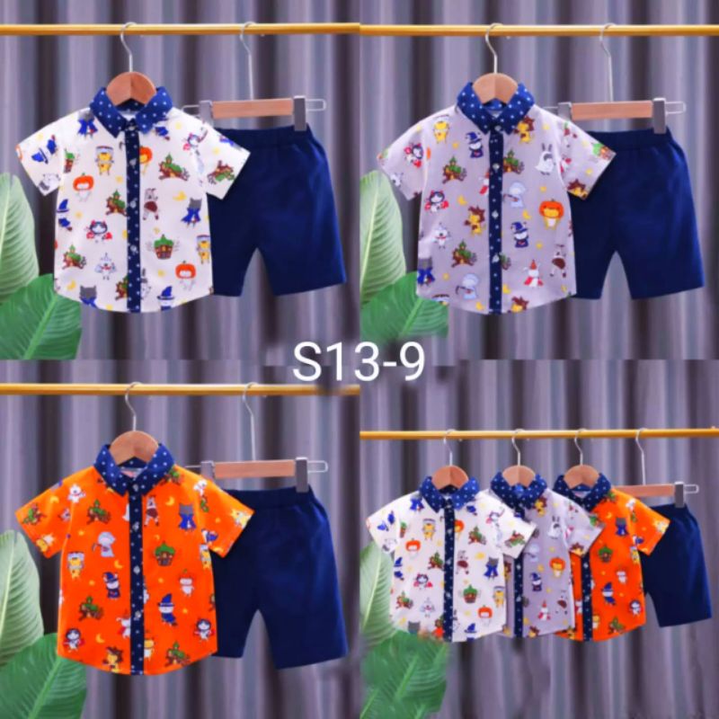 [0-4 Tahun] SETELAN KEMEJA IMPORT CELANA JEANS PENDEK BAJU ANAK LAKI DINO ROBOT TREX DINOSAURUS BAYI COWOK KARAKTER KARTUN / SETELAN KEMEJA ANAK LAKI LAKI TERMURAH TERLARIS