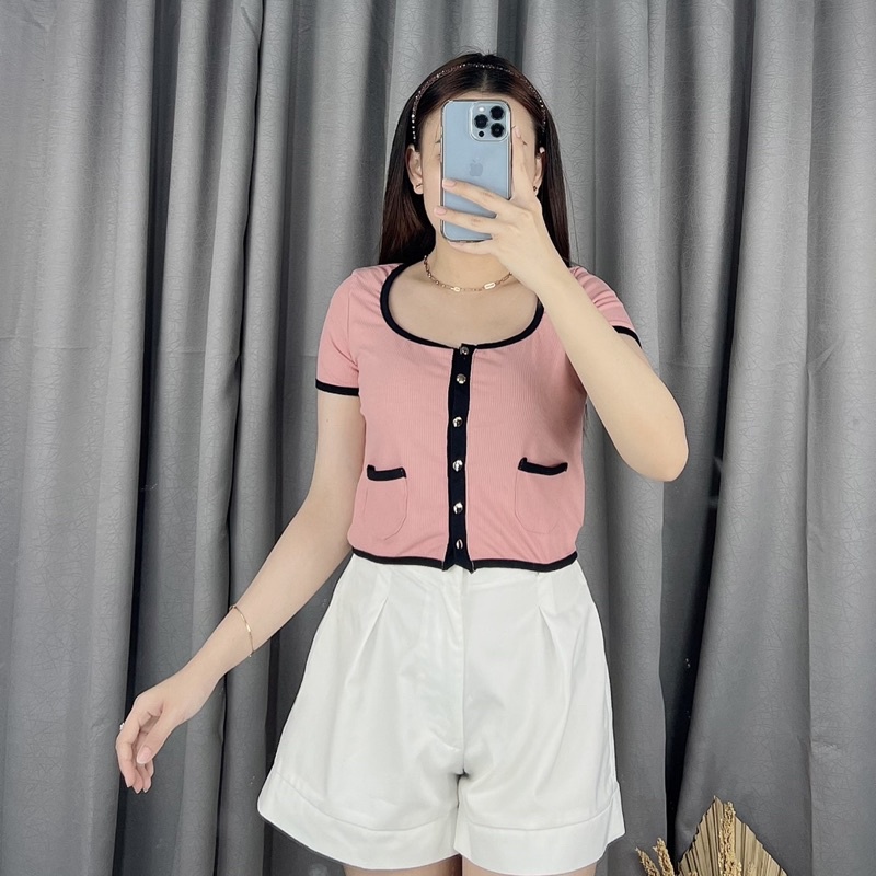 Crop top knit rib two pocket 080  | Crop top knit korea | Atasan crop