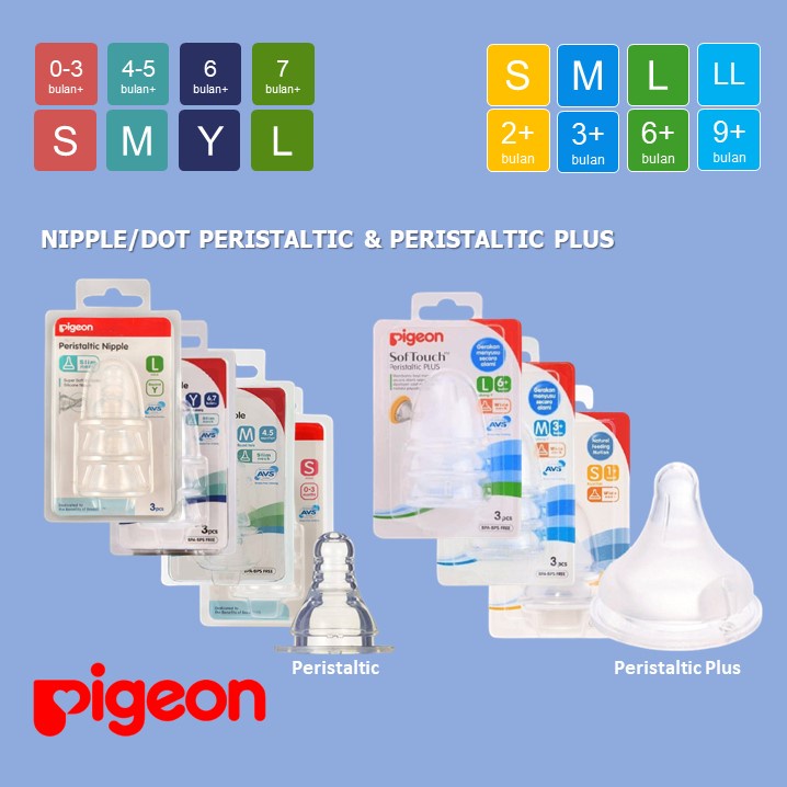 PIGEON Nipple Peristaltic Blister isi 3 | PIGEON Nipple Wide Neck Peristaltic Plus Blister isi 3