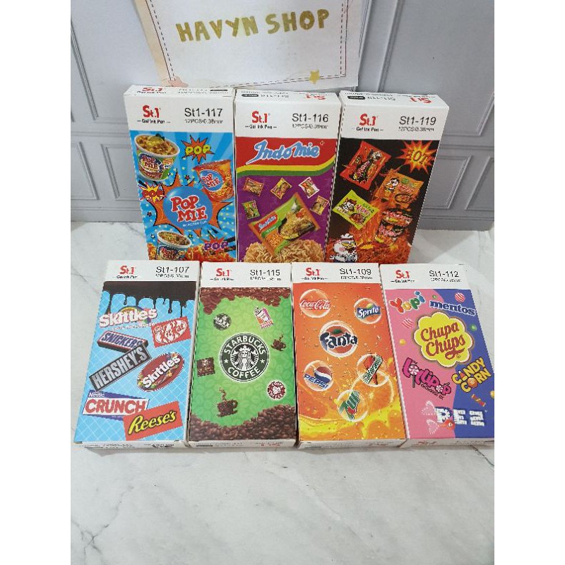 (12pc) pen gel/pen motif makanan minuman/pulpen lucu/pen mie/pen fancy-3