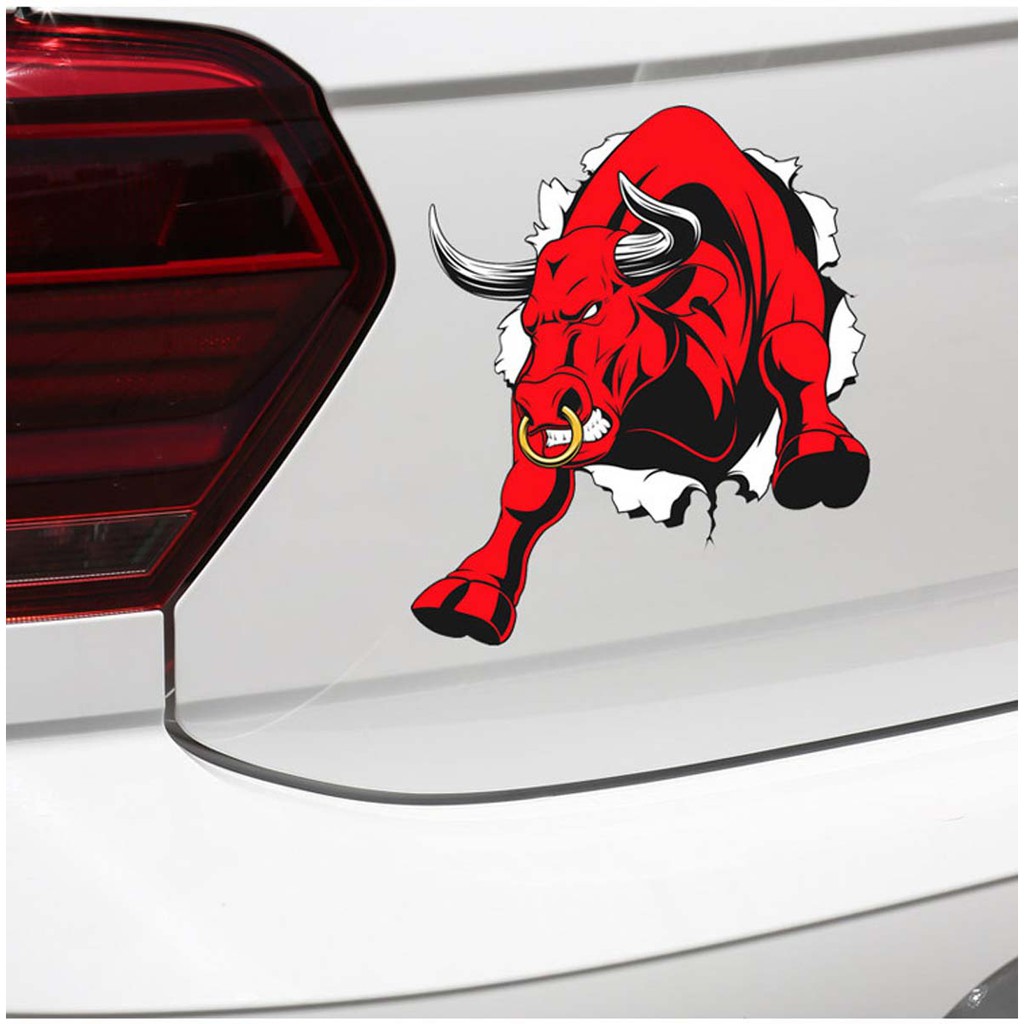 Stiker Dinding Desain Kartun Kepala Banteng Warna Merah Bahan Vinyl Untuk Dekorasi Mobil