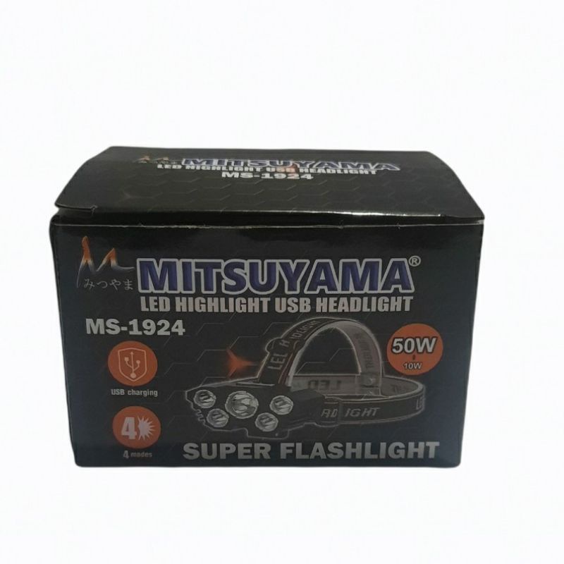 0COD SENTER KEPALA 5MATA LED 50W MITSUYAMA MS 1924 HEADLIGHT LED USB