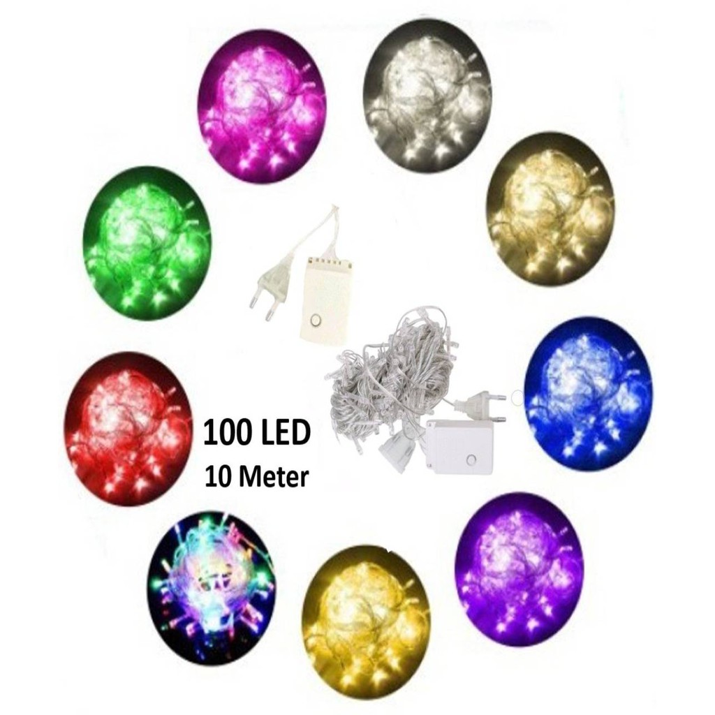 L014 WARNA  BARU Lampu  Hias  Natal 100 LED Tumblr Light 