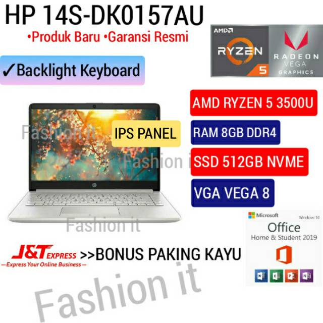 Laptop HP 14S DK0157AU- AMD Ryzen 5 3500U - 8 GB - SSD 512 GB - VGA Vega 8 - Windows 10