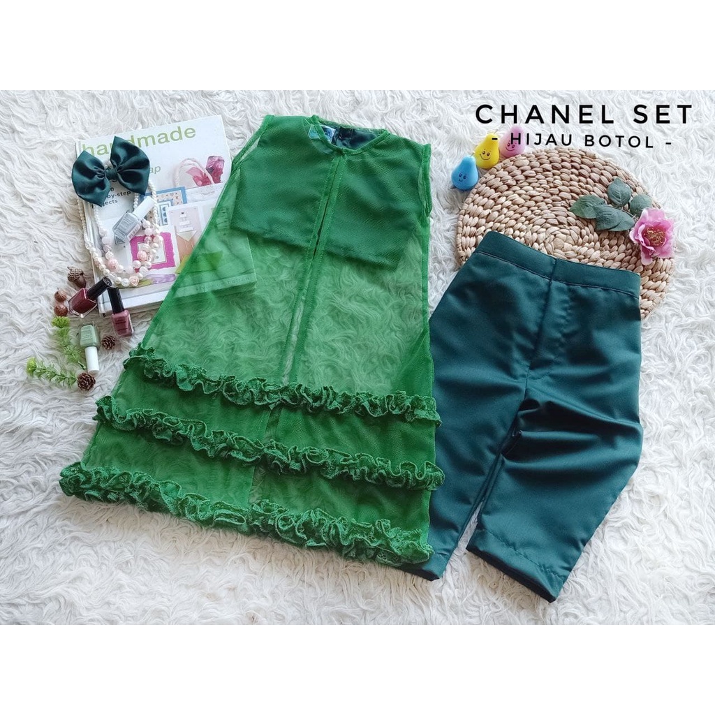 DRESS CHANEL SET WARNA HIJAU BOTOL