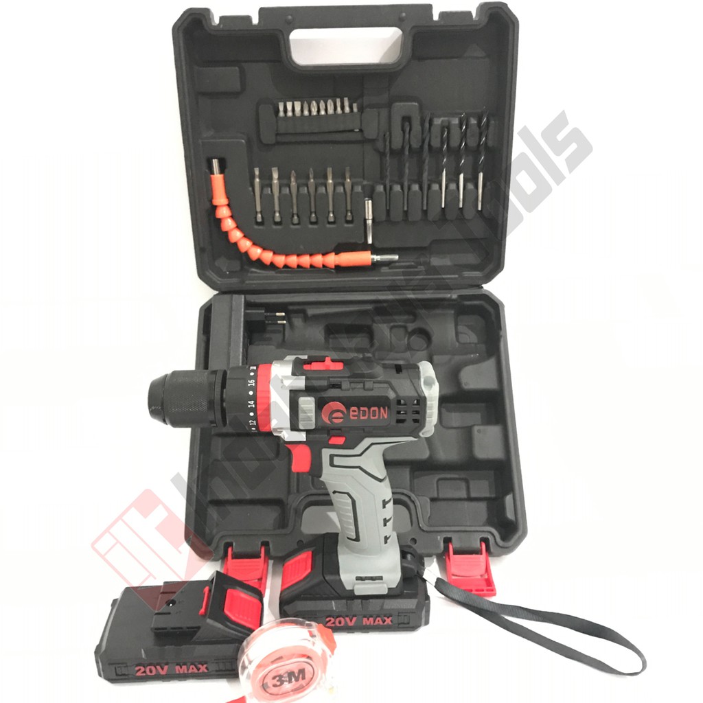 EDON ED2-1810D 18V Mesin Bor Cordless Baterai Charger Cas Besi Kayu Beton Tembok Brushless