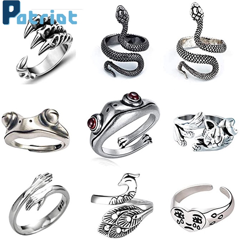 9pcs / Set Cincin Model Terbuka Bahan Metal Desain Katak Ular Dapat Disesuaikan Untuk Wanita