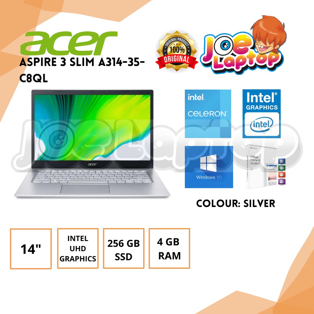 Acer Aspire 3 Slim A314-35-C8QL Silver QC N5100 Win10 (14"/UMA/256GB SSD/4GB)