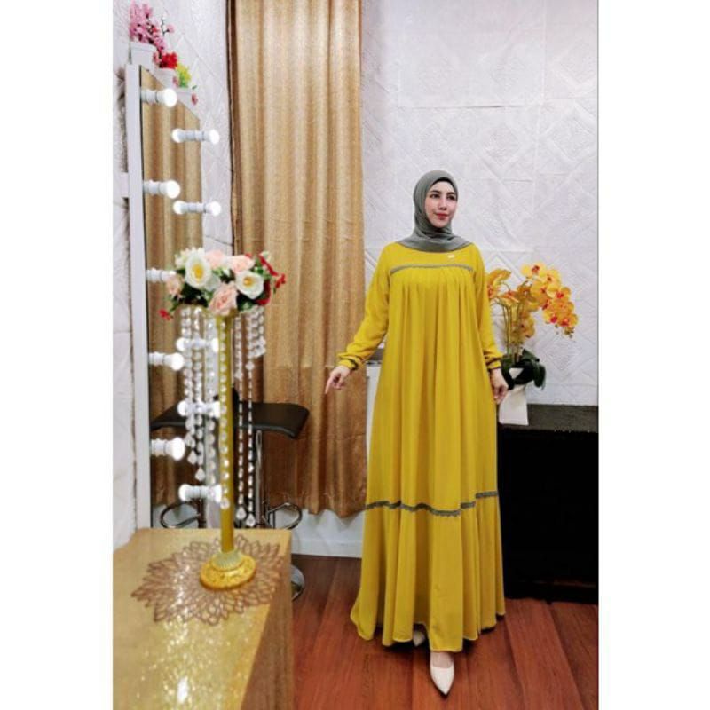 Fashion Muslim Gamis Abaya Fitri JASMINE AMENNA dan OLIVIA dress renda ceruty babydoll mix brokat dress Maxy pesta mewah mutiara terbaru terlaris