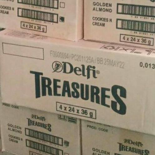 

DELFI TREASURES KARTONAN ISI 4 BOX GOLDEN ALMOND COOKIES CREAM COKELAT
