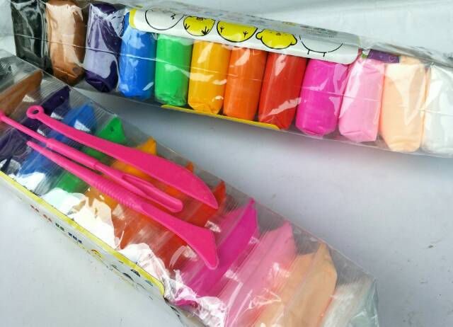 Mainan Polymer Clay/ Soft Clay 1Set 12warna + Tools/Alat Ukir Clay/ Plastisin Bagus Murah