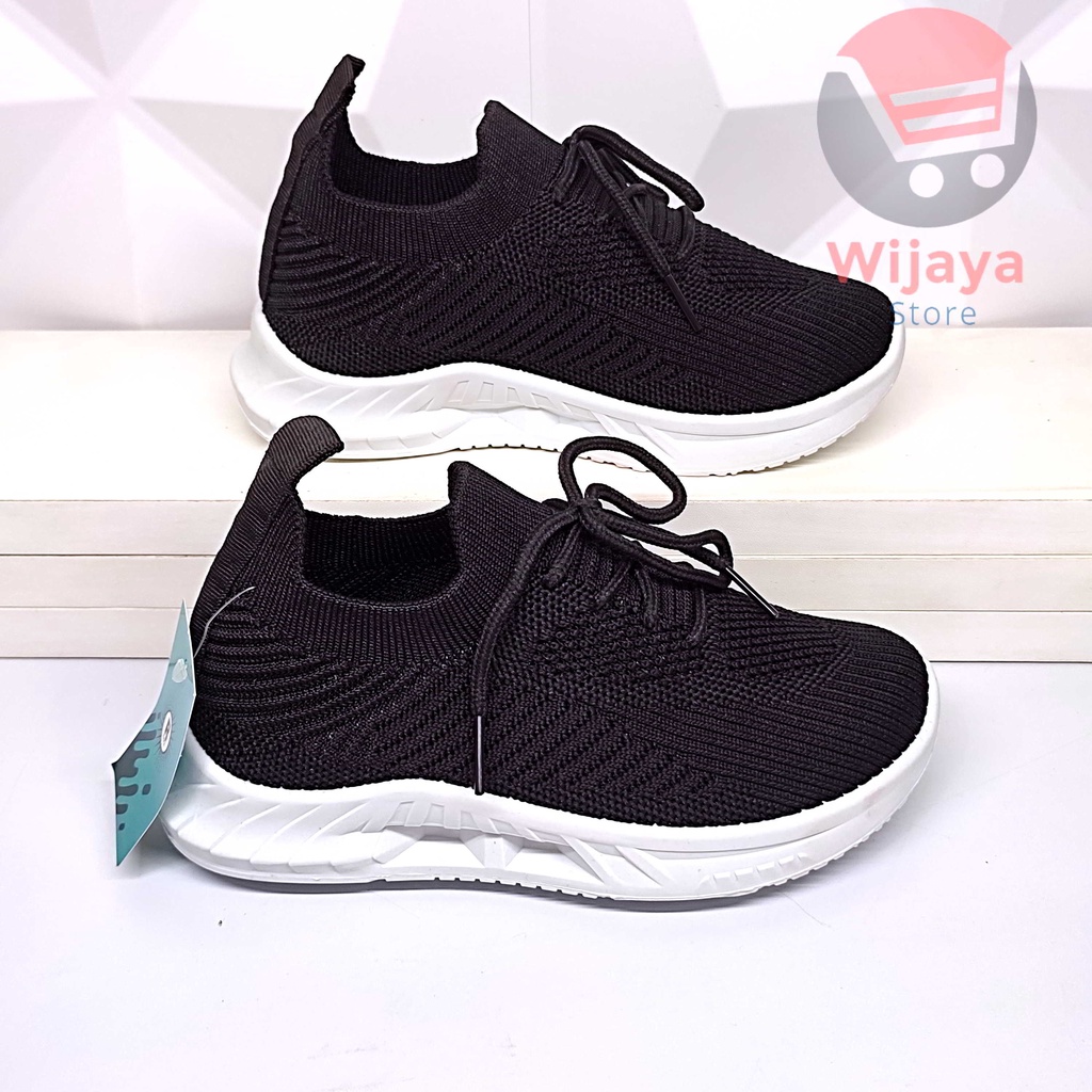 Sepatu Sneaker Sekolah Anak 31-36 Rafa Rajut Hitam Polos Model Terbaru dengan Desain Rajut Import SH