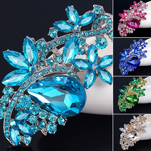 OW@ Waterdrop Flower Brooch Pin Rhinestone Crystal Brooches Bouquet Wedding Jewelry
