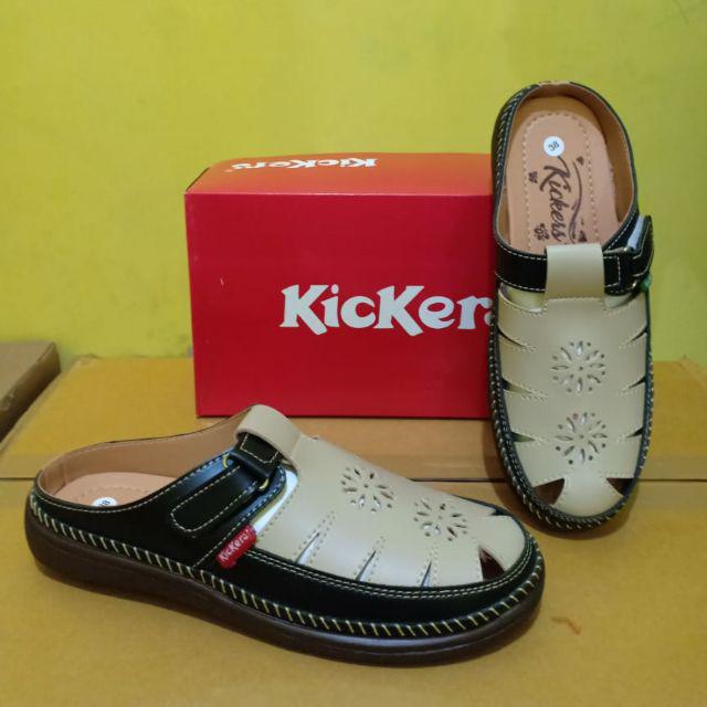 Sandal slop kickers wanita kode kc-KC03 hitam cream