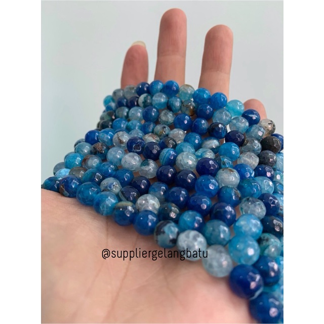 batu aquamarine serat BIRU TUA FACETED BEADS 8mm cutting gelang kalung