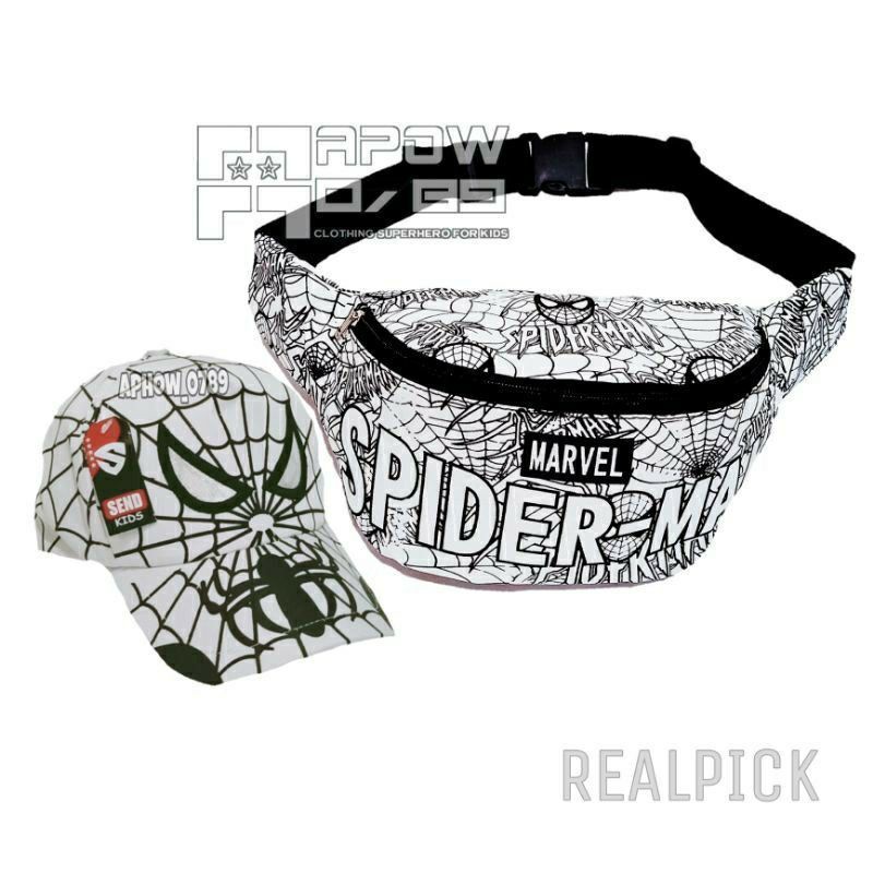 Paket 2in1 tas selempang Tas bahu Waistbag anak marvel / topi anak Marvel Umur 2-10thn