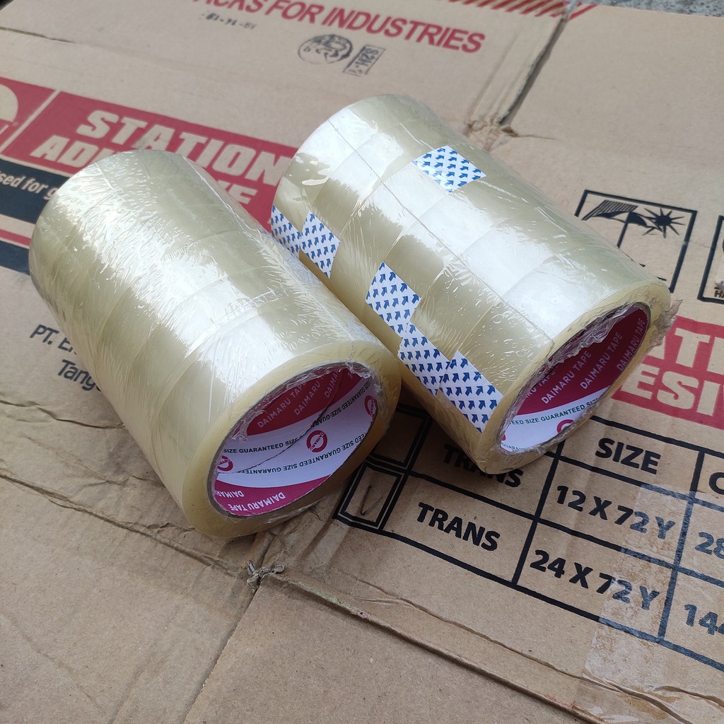 Lakban bening Daimaru tape asli isolasi transparan ukuran 24mm 6 Rolls 1 pack