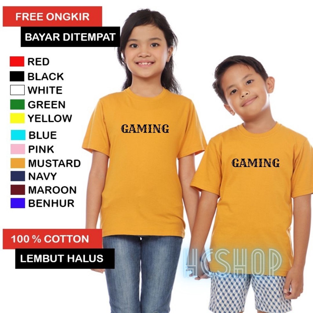 Kaos Anak Laki Laki Baju Anak Perempuan Gaming Usia 2-16 Tahun Unisex Cowok Cewek