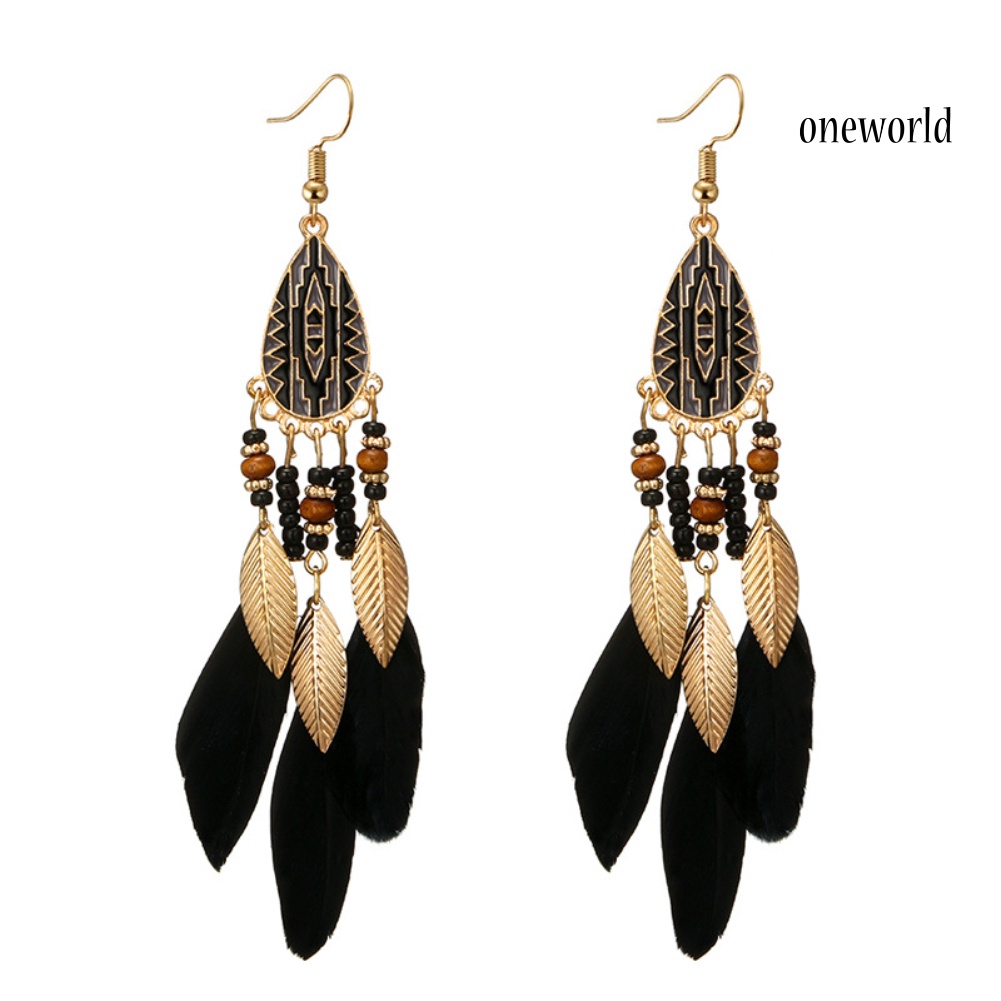 OW@ Ethnic Style Hook Women Earrings Long Feather Charm Jewelry Ornament Gift