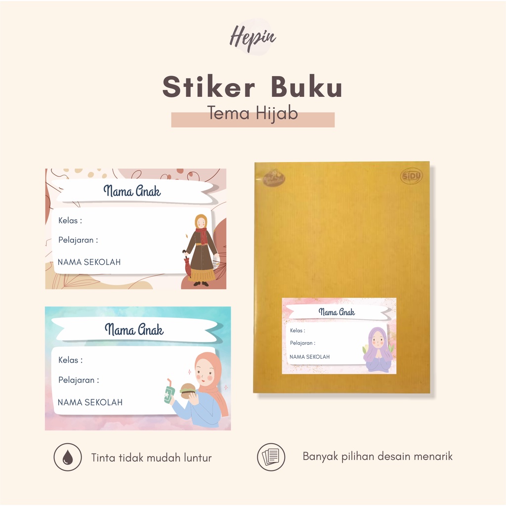 

(30pcs)bisa custom nama Stiker dan label buku pelajaran edisi HIJAB