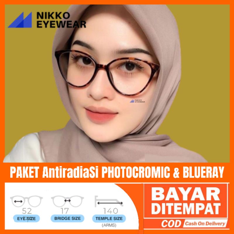 Paket Kacamata Photocromic Cateye, Free Lensa Minus Antiradiasi