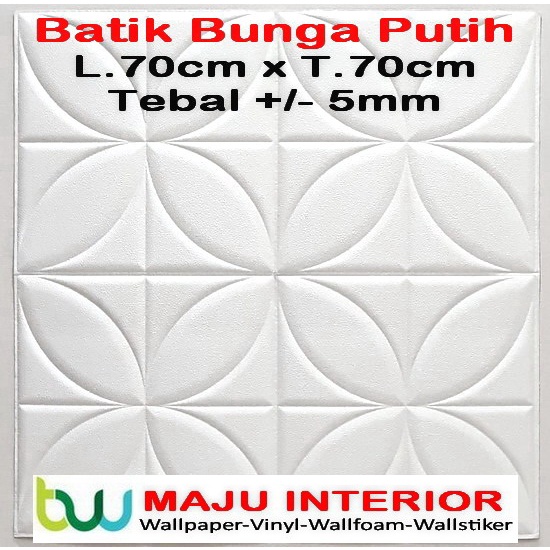 Wallpaper Dinding 3D Foam 70 x 70 cm Motif Batik Stiker-Batik Bunga Putih