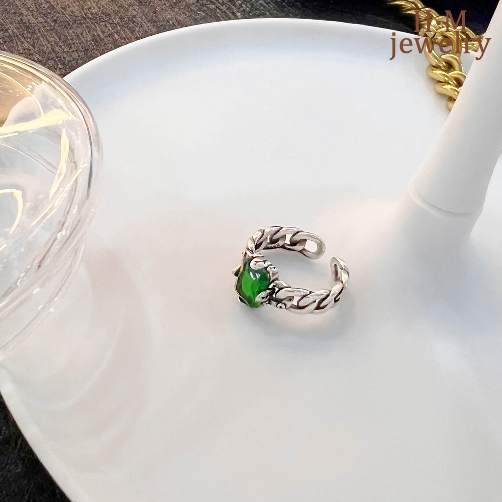 Cincin Sterling Silver 925 Model Terbuka Dengan Emerald Untuk Wanita