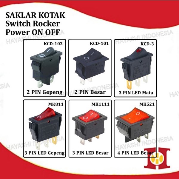 Saklar Power Switch Tombol ON OFF Mini Roker Rocker Besar 2 3 4 Pin - 5pcs