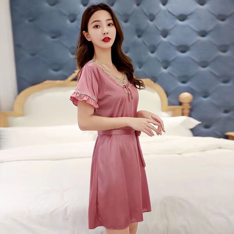 Dress Import Sweet Sexy Satin Pink Blue French Dress Santai Dress Tidur