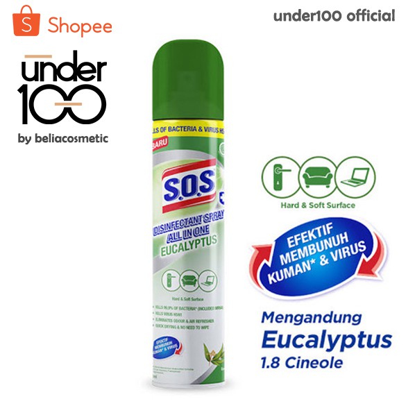 ❤ Under100 ❤ SOS Disinfectant Disinfektan Spray All in One Eucalyptus | Lemongrass 250 ml